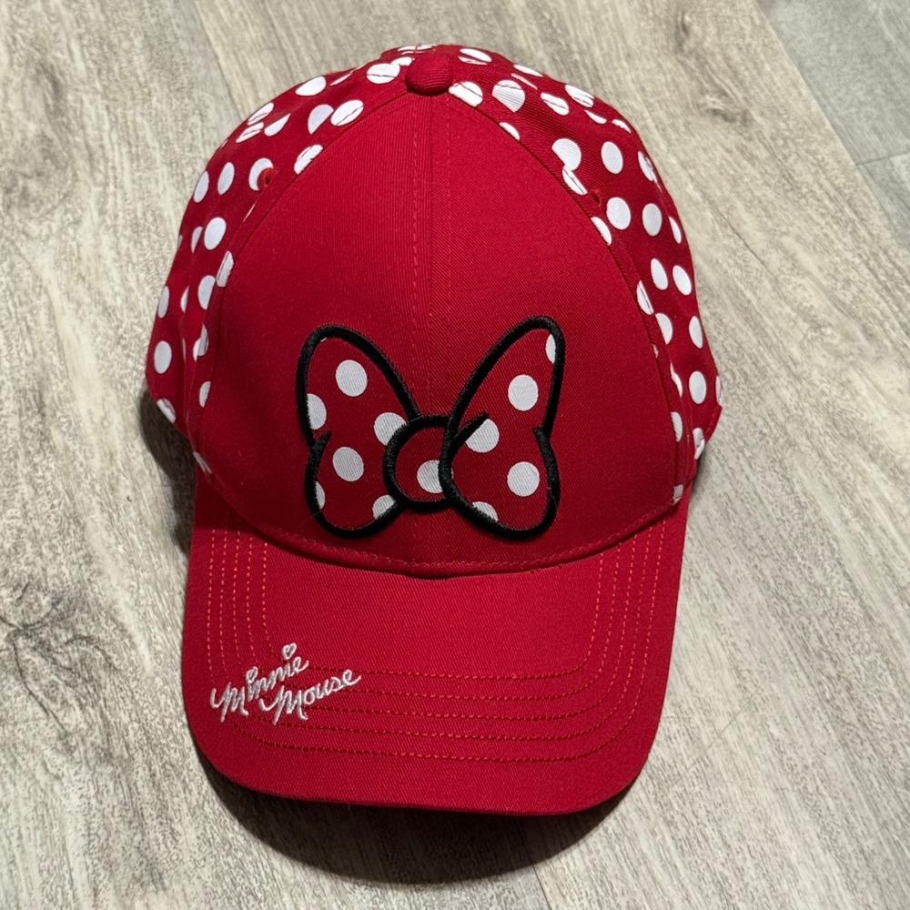 Disney Minnie Mouse Red Polka Dot Bow Baseball Cap Hat Adjustable Cotton